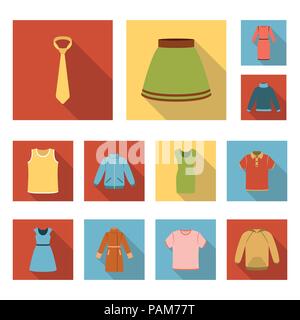 Verschiedene Arten von Kleidung flachbild Symbole im Set Sammlung für Design. Kleidung und Stil vektor Symbol lieferbar Abbildung. Stock Vektor