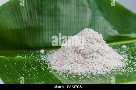 Die Kokosnuss, kratzen die Wasser zu mischen und dann gepresstem Kokosnuss Milch essen zu machen. Stockfoto