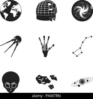 Raum Symbole in Schwarz Stil. Große Sammlung von Space Vector Symbol lieferbar Stock Vektor