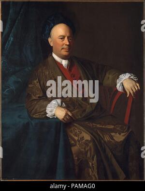 Joseph Sherburne. Artist: John Singleton Copley (Amerikanische, Boston, Massachusetts 1738-1815 London). Abmessungen: 50 x 40 in. (127 x 101,6 cm). Datum: Ca. 1767-70. Der Gegenstand dieser erstaunlich vital Porträt war ein reichen Bostoner Kaufmann. Er wählte lackiert werden, tragen eine lose, aber elegante Banyan, oder Lounge Robe - ist eine beliebte gentleman Art und Weise an der Zeit - und ein Turban statt eines formalen Perücke. Auffälligste über das Porträt ist der überzeugenden Sinn der Wirklichkeit, der Copley durch verschiedene Mittel erreicht. Er akribisch gemalt jede Falte von Tuch und wenig Muster in Sherburne ist Damast gow Stockfoto