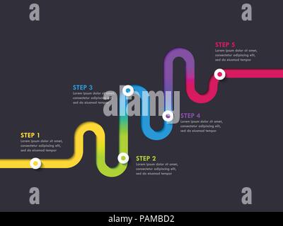 Straße Ort Infografik Vorlage mit einer Phased-array-Struktur. Kurvenreiche Straße timeline. Stilvolle Serpentine in der Form der Pfeile. Vector EPS 10. Stock Vektor