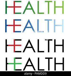Inschrift Gesundheit in verschiedenen Farben mit einem Kreuz minimalistischen Logo Stock Vektor