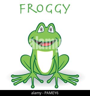 Ein grünes smily Frosch sitzt, auf weissem Hintergrund - Cartoon Vector Illustration. Stock Vektor
