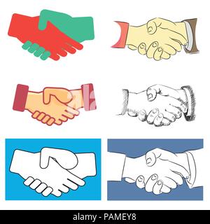 Satz von Shake Hand, Business-Vereinbarung. Partnerschaft Kontur Symbole. Handshake logo Konzepte. Hände schütteln - Vector Illustration. Stock Vektor