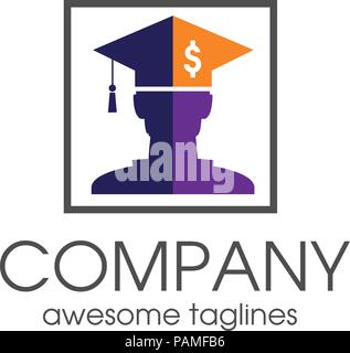 Kreative minimalistischen square Student Loan Financial logo Konzept, Absolvent hat Logo Stock Vektor