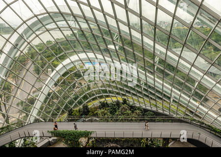 Singapur Jan 11, 2018: Touristen, Cloud forest Dome Wintergarten an Gärten durch die Bucht in Singapur. Es ist künstlicher Berg unter Glas roo Stockfoto