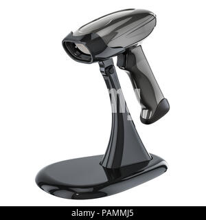 Barcode Reader mit Ständer, 3D-Rendering auf weißem Hintergrund Stockfoto