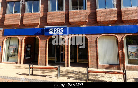 Basingstoke, Großbritannien - 05.Juli 2018: Die Fassade der Royal Bank of Scotland in Winchester St Stockfoto