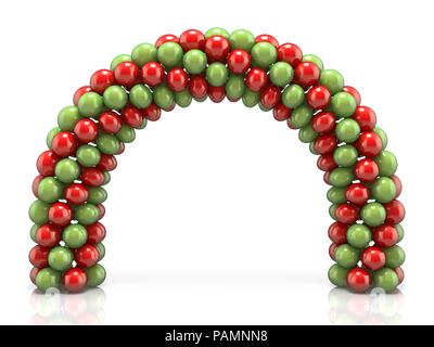 Arc aus Rot und Grün Luftballons 3D-Render Abbildung auf weißem Hintergrund Stockfoto