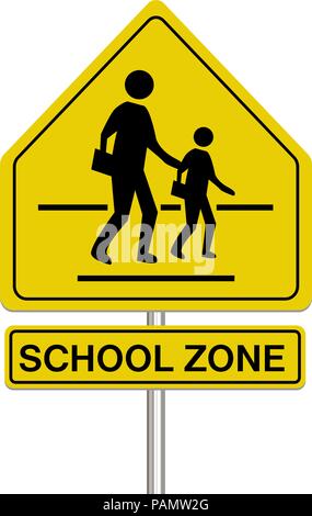 Schule zone Zeichen auf weißem Hintergrund Stock Vektor