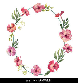 Phlox blumen Hand gezeichnet Aquarell Kranz Hochzeit Rahmen Stockfoto