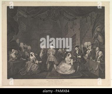 The Beggar's Opera, Act III. Artist: Nach William Hogarth (Briten, London 1697-1764 London). Thema: veranschaulicht John Gay (Briten, Barnstaple, Devon, 1685-1732). Abmessungen: Platte: 17 15/16 x 23 1/16-in. (45,5 x 58,6 cm) Blatt: 18 3/8 x 23 1/2 in. (46,7 x 59,7 cm). Engraver: William Blake (Briten, London 1757-1827 London). Herausgeber: John & Josiah Boydell (British, 1786-1804). Datum: Juli 1, 1790. Museum: Metropolitan Museum of Art, New York, USA. Stockfoto