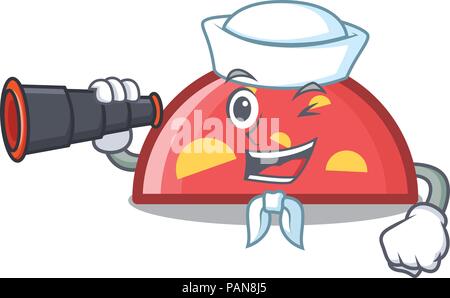 Sailor mit Fernglas Halbkreis Maskottchen Cartoon Stil Stock Vektor