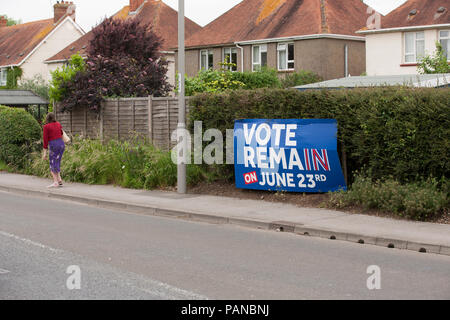 Eine Abstimmung bleiben Banner in Gillingham Dorset am Tag der EU/Brexit Referendum 23.06.2016 Stockfoto