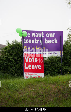 Abstimmung Zeichen verlassen am 23.6.2016 der Tag des EU/Brexit Referendum. Gillingham Dorset England UK GB Stockfoto