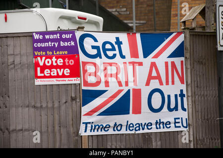 Abstimmung Zeichen verlassen am 23.6.2016 der Tag des EU/Brexit Referendum. Gillingham Dorset England UK GB Stockfoto