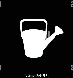Weiße Silhouette von giesskanne Symbol, Vector Illustration, Zeichen, Symbol, Logo, Beschriftung, clip art auf schwarzem Hintergrund isoliert. Stock Vektor