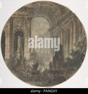 Architektonische Phantasie. Artist: zugeschrieben, Jean Henri Alexandre Pernet (Französisch, Paris 1763 - nach 1789). Abmessungen: 9. (22,8 cm) im Durchmesser. Datum: 18. Museum: Metropolitan Museum of Art, New York, USA. Stockfoto