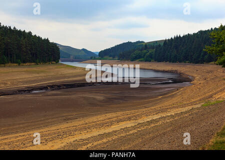 Geringe Wasser in Howden Behälter in der oberen Derwent Valley im Peak District, Derbyshire im Juli 2018 Stockfoto