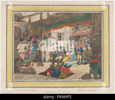 Ein englischer Country Performance von Macbeth. Artist: Nach William Henry Pyne (Briten, London 1770-1843 Middlesex). Abmessungen: Blatt (innerhalb der Platte getrimmt): 15 11/16 x 19 7/16 in. (39,8 × 49,4 cm). Plasmaätzer: J.Wright (Briten, aktive 1788-90). Herausgeber: Thomas Martyn (British, 1760-1816) aktiv. Betrifft: William Shakespeare (Britisch, Stratford-upon-Avon 1564-1616 Stratford-upon-Avon). Datum: 1790. Shakespeares große Popularität um 1790 ist durch diese Satire demonstriert. Ein provinzielles Publikum Massen eine Scheune - wie Theater eine Aufführung von Macbeth zu besuchen. Wir sehen die Szene aus Backstage als Stockfoto