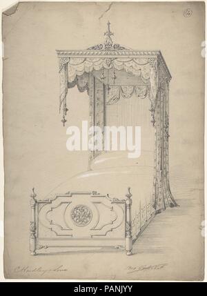 Design für Bett und Vordach. Künstler: Charles Hindley und Söhne (Briten, London 1841-1917 London). Maße: Blatt: 14 7/16 x 10 9/16 in. (36,7 x 26,9 cm). Datum: 1841-84. Museum: Metropolitan Museum of Art, New York, USA. Stockfoto