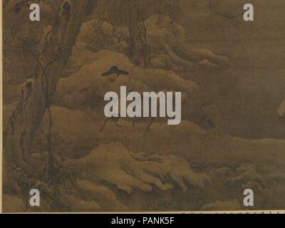 Reisende in einem winterlichen Wald. Artist: Unbekannter Künstler Chinesisch, aktiven Anfang des 12. Jahrhunderts; traditionell zugeschrieben, Li Cheng (Chinesisch, 919-967). Kultur: China. Abmessungen: Bild: 63 3/4 x 39 1/2 in. (161,9 × 100,3 cm) Insgesamt mit Montage: 10 ft. 3 1/2 in. × 49 in. (313.7 x 124.5 cm) Insgesamt mit den Knöpfen: 10 ft. 3 1/2 in. × 53 cm. (313.7 x 135.6 cm). Datum: Anfang des 12. Jahrhunderts. Während der zehnten und elften Jahrhundert, majestätische Bäume mit Panoramablick auf die Landschaft, die als Quelle der künstlerischen Inspiration. Der Eremit - Maler Jing Hao (akt. 900-930), zum Beispiel, sah in der Pine Tree' der Mora Stockfoto