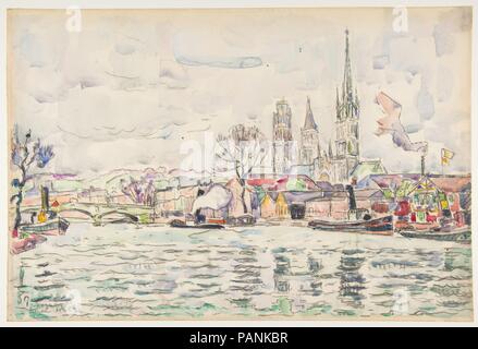 Fluss Szene: Rouen. Artist: Paul Signac (Französisch, Paris 1863-1935 Paris). Abmessungen: 13 3/8 x 18 7/8 in. (34 x 47,9 cm). Datum: April 1924. Museum: Metropolitan Museum of Art, New York, USA. Stockfoto