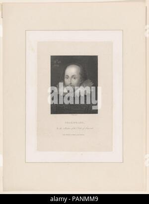 William Shakespeare (früher bekannt als). Artist: Nach anonymen, Anglo-Netherlandish, 17. Jahrhundert, sagte einmal zu werden, nachdem Cornelius Janssen (Britisch, London, 1593-1661 Utrecht getauft). Abmessungen: Chine collé: 9 7/8 x 6 3/4 in. (25,1 × 17,1 cm) Platte: 10 1/8 x 7 1/16 in. (25,7 × 17,9 cm) Blatt: 11 13/16 x 8 3/4 in. (30 × 22,2 cm). Engraver: Thomas Wright (Britisch, Birmingham, London, 1792-1849). Herausgeber: Abraham Wivell ich (Briten, London 1786-1849 Birmingham). Serie/Portfolio: Wivell des Untersuchungsausschusses in die Geschichte der Shakespeare Portraits. Sitter: William Shakespeare sagte einmal zu schildern Stockfoto