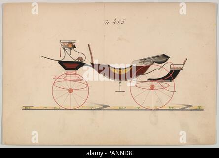 Design für Vis-à-vis/Barouche, nein. 465. Abmessungen: 6 5/8 x 9 7/8 in. (16,8 x 25,1 cm). Hersteller: Brewster & Co (American, New York). Datum: 1850-1870. Brewster & Unternehmen Geschichte Gegründet 1810 von James Brewster (1788-1866) in New Haven, Connecticut, Brewster&Company, bei der Herstellung von feinen Wagen spezialisiert. Der Gründer eröffnet Showroom in New York 1827 am 53-54 Broad Street, und das Unternehmen unter Generationen der Familie Führung blühte. Expansion erforderte bewegt sich rund um Manhattan, mit Namen Änderungen betreffen, die die Schichten von Management - James Brewster & Söhne betreiben Stockfoto