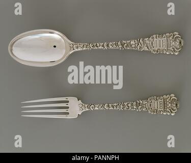 Löffel. Kultur: American. Abmessungen: L 8 3/4 in. (22,2 cm). Teekocher: Tiffany & Co (1837 - heute). Datum: Ca. 1878. Museum: Metropolitan Museum of Art, New York, USA. Stockfoto