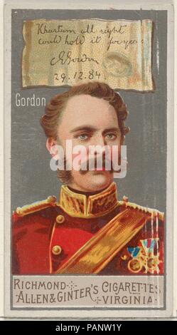 Charles George Gordon, aus dem großen Feldherren-Serie (N15) für Allen & Ginter Zigaretten Marken. Maße: Blatt: 2 3/4 x 1 1/2 in. (7 x 3,8 cm). Lithograph: George S. Harris & Söhne (Amerikanische, Philadelphia). Herausgeber: Allen&Ginter (Amerikanische, Richmond, Virginia). Datum: 1888. Handel Karten aus dem 'großen Generäle'-Reihe (N15), im Jahre 1888 in einer Reihe von 50 ausgestellten Karten Allen&Ginter Marke Zigaretten zu fördern. Museum: Metropolitan Museum of Art, New York, USA. Stockfoto