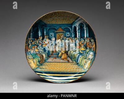 Schüssel mit einem Päpstlichen Krönung. Artist: Möglicherweise von Ferruccio Mengaroni (Italienisch, 1876-1925). Kultur: Italienisch, wahrscheinlich Pesaro. Abmessungen: Insgesamt (bestätigt): 1 1/4 x 8 1/2 in. (3,2 × 21,6 cm). Datum: Ca. 1900-1915. Museum: Metropolitan Museum of Art, New York, USA. Stockfoto