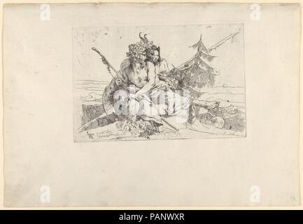 Bacchant, Satyr, und Fauness, aus der Scherzi. Künstler: Giovanni Battista Tiepolo (Italienisch, Venedig, Madrid, 1696-1770). Abmessungen: Platte: 5 1/4 x 7 13/16 in. (13,3 x 19,8 cm) Blatt: 9 1/8 x 13 7/16 in. (23,2 x 34,1 cm). Datum: Ca. 1740. Museum: Metropolitan Museum of Art, New York, USA. Stockfoto