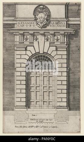 Speculum romanae Magnificentiae: Porta della Fabrica des Palazzo Farnese, Caprarola. Artist: Anonym. Maße: Blatt: 13 3/16 x 7 15/16 in. (33,5 x 20,1 cm). Serie/Portfolio: Speculum romanae Magnificentiae. Datum: 16. Dieser Ausdruck stammt aus der Kopie für das Museum von Speculum romanae Magnificentiae (Der Spiegel der Römischen Pracht) Das Speculum seinen Ursprung im Verlags- Bemühungen von Antonio Salamanca und Antonio Lafreri gefunden. Während der Römischen publishing Karrieren, die zwei ausländische Verlage -, die zwischen 1553 und 1563 gearbeitet - die Herstellung von Bildern eingeleitet re Stockfoto