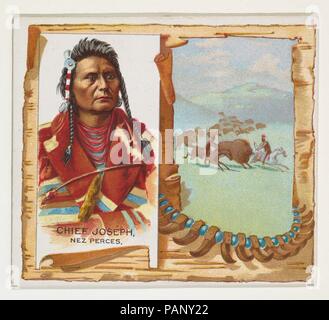 Chief Joseph, Nez Perces, der American Indian Chiefs-Serie (N36) für Allen & Ginter Zigaretten. Maße: Blatt: 2 7/8 x 3 1/4 in. (7,3 x 8,3 cm). Herausgeber: Herausgegeben von Allen&Ginter (Amerikanische, Richmond, Virginia). Datum: 1888. Handel Karten aus dem 'American Indian Chiefs'-Reihe (N36), im Jahre 1888 in einer Reihe von 50 ausgestellten Karten Allen&Ginter Marke Zigaretten zu fördern. Serie N36 reproduziert die Karten von N2 in einer größeren Größe. Museum: Metropolitan Museum of Art, New York, USA. Stockfoto