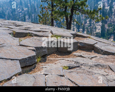 Oben in der Spalte, Devil's Postpile National Monument in der Nähe von Mammoth Lakes, California. Stockfoto