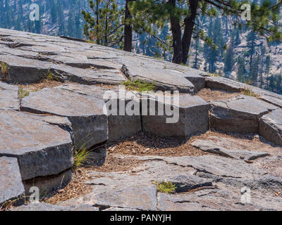 Oben in der Spalte, Devil's Postpile National Monument in der Nähe von Mammoth Lakes, California. Stockfoto