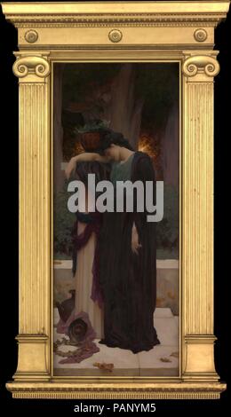 Lachrymae. Artist: Frederic, Lord Leighton (Briten, Scarborough 1830-1896 London). Abmessungen: 62 x 24 cm. (157,5 x 62,9 cm). Datum: 1894-95. Leighton's Spitznamen, "Jupiter Olympus", reflektiert seine Leidenschaft für die Antike und seinen Status als Titan des Britischen Art dieser Arbeit, die in der Nähe von Ende seines Lebens machte, hat seinen Titel von dem lateinischen Wort für "Tränen." Trauer der Frau wird durch die Verwelkten Kranz symbolisiert, untergehende Sonne, und Zypressen, traditionelle Embleme der Trauer. Eine Überprüfung der Königlichen Akademie Ausstellung in London 1895 vorgestellt Das besuchen sie die Asche ihrer Krieg - Held Verlobten. Lei Stockfoto