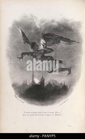 Faust. Künstler: Eugène Delacroix (Französisch, Charenton-Saint-Maurice 1798-1863 Paris). Autor: Johann Wolfgang von Goethe (Deutsch, Frankfurt am Main 1749-1832 Weimar, Sachsen-weimar geschrieben). Abmessungen: Insgesamt: 16 1/4 x 10 5/8 x 1 5/16 in. (41,1 x 27 x 3,3 cm). Herausgeber: von Charles Motte (Französisch, 1785-1836), Paris veröffentlicht. Übersetzer: Übersetzt von Philipp Albert Stapfer (Schweiz, Bern 1766-1840 Paris). Datum: 1828. Dies ist die erste einer Reihe von siebzehn Abbildungen von Delacroix für eine französische Übersetzung von Albert Stapfer von Teil 1 von Goethes "Faust", in Paris im Jahre 1828 veröffentlichte geliefert Stockfoto