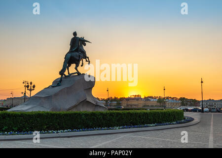 Sankt Petersburg Sonnenuntergang Skyline der Stadt an der Bronzene Reiter Statue, Sankt Petersburg Russland Stockfoto