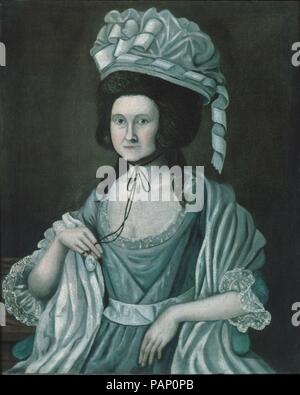 Sally Sanford Perit. Artist: Ruben Molthrop (1763-1814). Abmessungen: 36 1/4 x 29 3/4 in. (92,1 x 75,6 cm). Datum: 1790. Eine der talentiertesten Künstler von der Connecticut Schule, Molthrop seine offensichtliche Kenntnisse der englischen Porträtmalerei durch das Studium Bücher und Drucke erworben haben müssen. Seine übertriebene Darstellung von Frau Perit's Frisur und Kopfschmuck steht im Einklang mit ähnlichen Bildern in der zeitgenössischen Mode Platten. Er kann auch Gemälde von Ralph Earl, deren Werke auch in der Sammlung des Museum sehen kann studiert haben. Museum: Metropolitan Museum of Art, New York, USA. Stockfoto