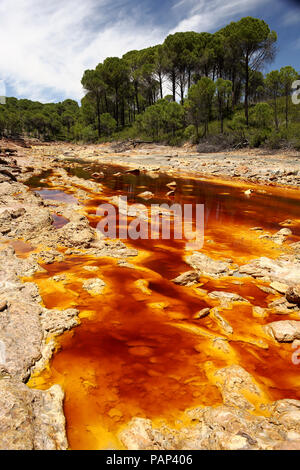 Spanien, Andalusien, Wasser des Rio Tinto, farbige an den gelösten Mineralstoffe, vor allem Eisen Stockfoto