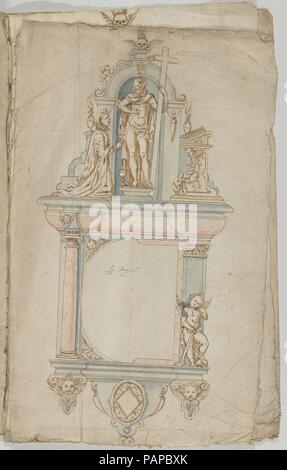 Design für die Wand Grab mit einer Variante und Statuen des auferstandenen Christus und eine Absenkvorrichtung Spender. Artist: Anonyme, Flämisch, aus dem 17. Jahrhundert. Maße: Blatt: 15 7/8 x 9 13/16 in. (40,3 × 25 cm). Datum: 17. Museum: Metropolitan Museum of Art, New York, USA. Stockfoto