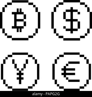 Pixel BW Symbole gesetzt Stock Vektor