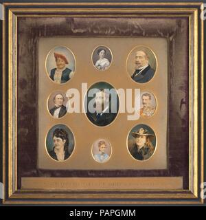 [Neun Porträts in Original Passe-Partout]. Artist: James William Bailey (britische). Abmessungen: Rahmen: 34,9 x 34,9 cm (13 3/4 x 13 3/4 in.) Bild: 4 x 3,5 cm (1 9/16 x 1 3/8 in.-Bild): 7,7 x 6 cm (3 1/16 x 2 3/8 in.). Person im Foto: charles-louis-Napoléon Bonaparte (Französisch, Paris 1808-1873 Chislehurst, Kent); William Ewart Gladstone, Albert Edward Prinz von Wales (British, 1841-1910). Datum: 1880. Museum: Metropolitan Museum of Art, New York, USA. Stockfoto