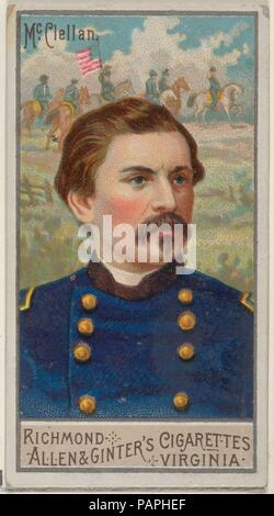 George Brinton McClellan, aus dem großen Feldherren-Serie (N15) für Allen & Ginter Zigaretten Marken. Maße: Blatt: 2 3/4 x 1 1/2 in. (7 x 3,8 cm). Lithograph: George S. Harris & Söhne (Amerikanische, Philadelphia). Herausgeber: Allen&Ginter (Amerikanische, Richmond, Virginia). Datum: 1888. Handel Karten aus dem 'großen Generäle'-Reihe (N15), im Jahre 1888 in einer Reihe von 50 ausgestellten Karten Allen&Ginter Marke Zigaretten zu fördern. Museum: Metropolitan Museum of Art, New York, USA. Stockfoto