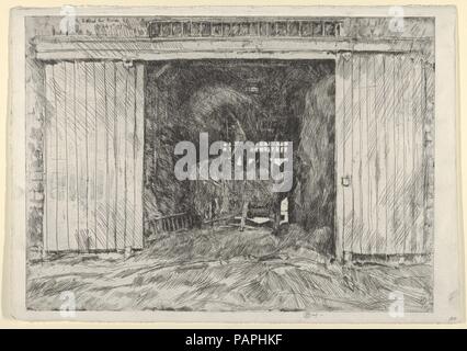 Die Scheune. Artist: Childe Hassam (Amerikanische, Dorchester, Massachusetts 1859-1935 East Hampton, New York). Abmessungen: Platte: 10 5/16 x 14 1/4 in. (26,2 x 36,2 cm) Blatt: 10 7/8 x 15 3/4 in. (27,6 x 40 cm). Datum: 1920. Museum: Metropolitan Museum of Art, New York, USA. Stockfoto