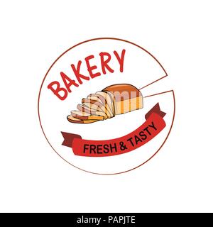 Dekor für einen Shop oder Café mit Gebäck, Brot, backen. Bäckerei, Brot, Haus, handschriftliche Illustration mit Schriftzug. Schild, Vektor Stock Vektor