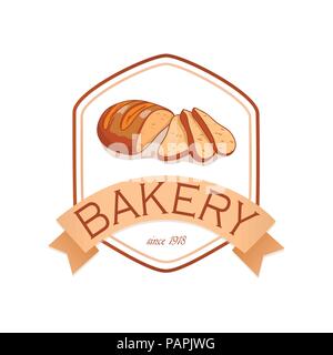 Dekor für einen Shop oder Café mit Gebäck, Brot, backen. Bäckerei, Brot, Haus, handschriftliche Illustration mit Schriftzug. Schild, Vektor Stock Vektor