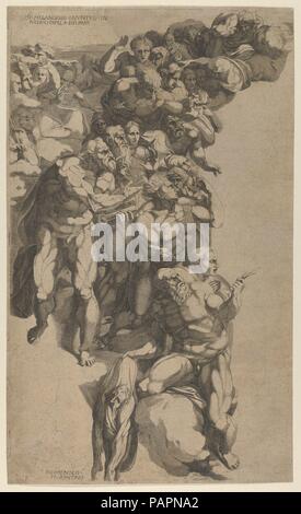 Gruppe vom Jüngsten Gericht, St. Bartholomäus, St. Peter, und die anderen Apostel. Artist: Domenico del Barbiere (Italienisch, Florenz (?) 1506-1565 Paris); entworfen von Michelangelo Buonarroti (Italienisch, Caprese 1475-1564 Rom). Maße: Blatt: 14 3/4 x 8 7/8 in. (37,5 x 22,5 cm Matte: 19 1/4 x 14 1/4 in. (48,9 x 36,2 cm). Datum: n. d.. Museum: Metropolitan Museum of Art, New York, USA. Stockfoto
